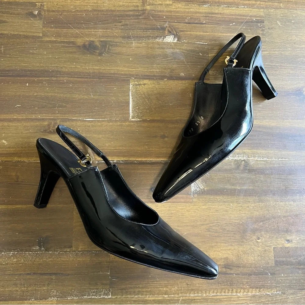 Salvatore Ferragamo Slimback Pomps Black Patend Leather